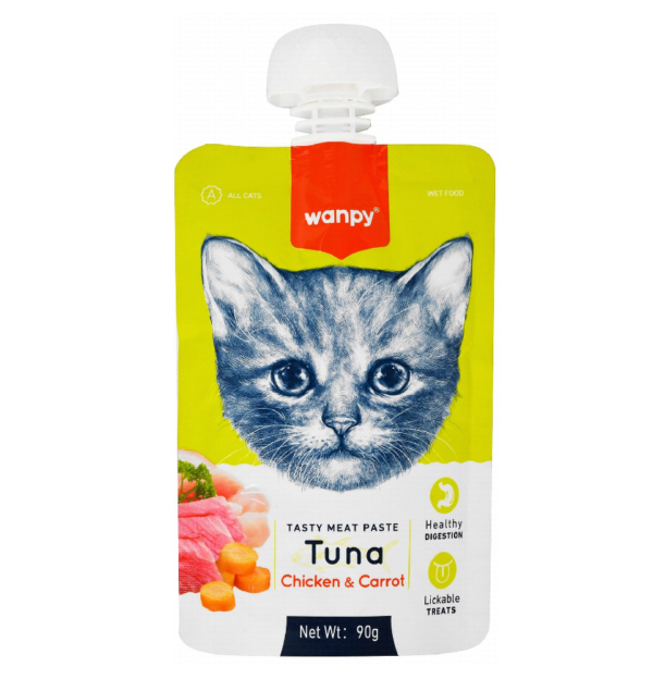 Wanpy Cat Pouch Tasty Meat Paste with Chicken and Carrot and Tuna