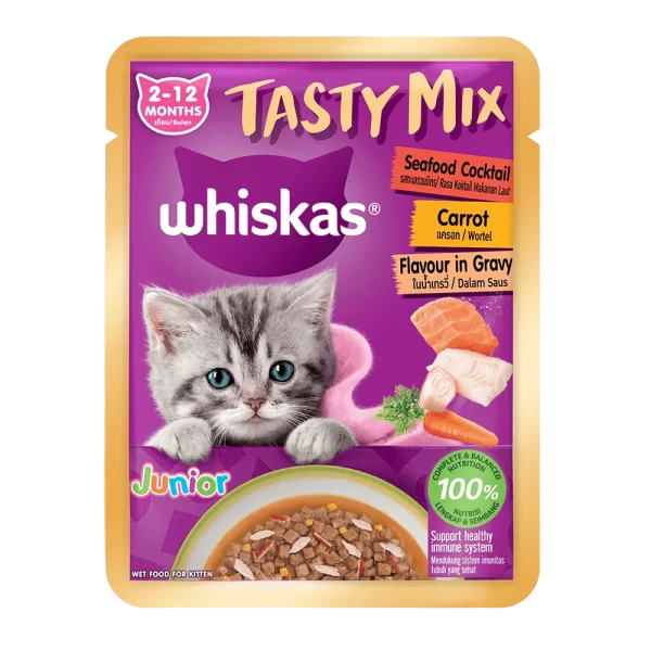 Whiskas Pouch Tasty Mix Gravy Seafood Cocktail And Carrots 70gm