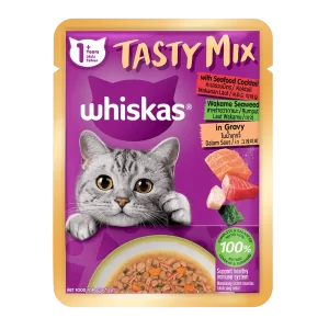 Whiskas Pouch Tasty Mix Gravy Seafood Cocktail in Wakame Seaweed Sauce 70gm