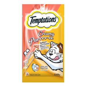 Temptations Creamy Puree Lickable Cat Treats Salmon and Cheese Flavors 4pcs