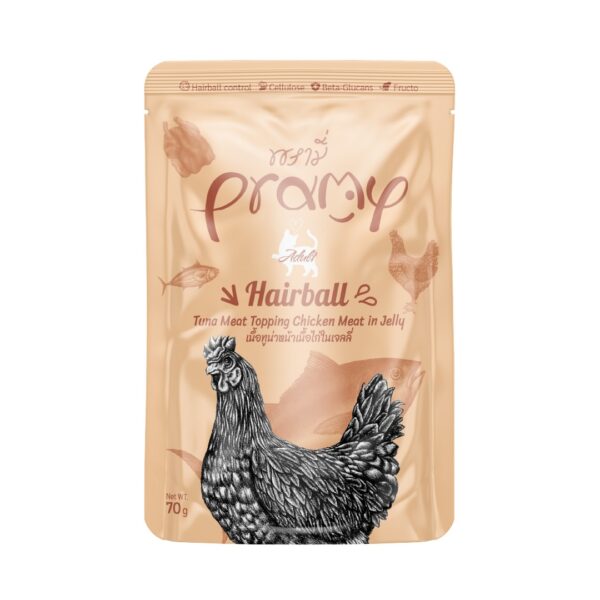 Pramy Cat Pouch Hairball Tuna Meat Topping Chicken Meat In Jelly 70gm