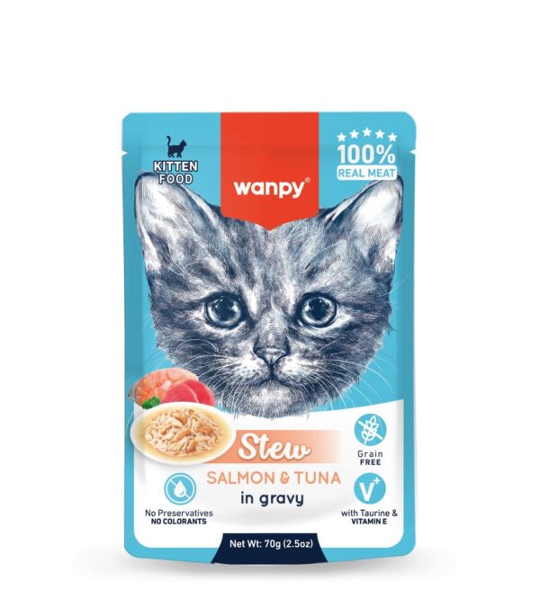 Wanpy Kittten Cat Pouch Stew Salmon and Tuna in Gravy 70g